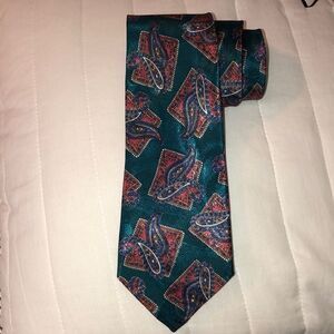 Green Burnt Orange Blue Paisley Textured Tie